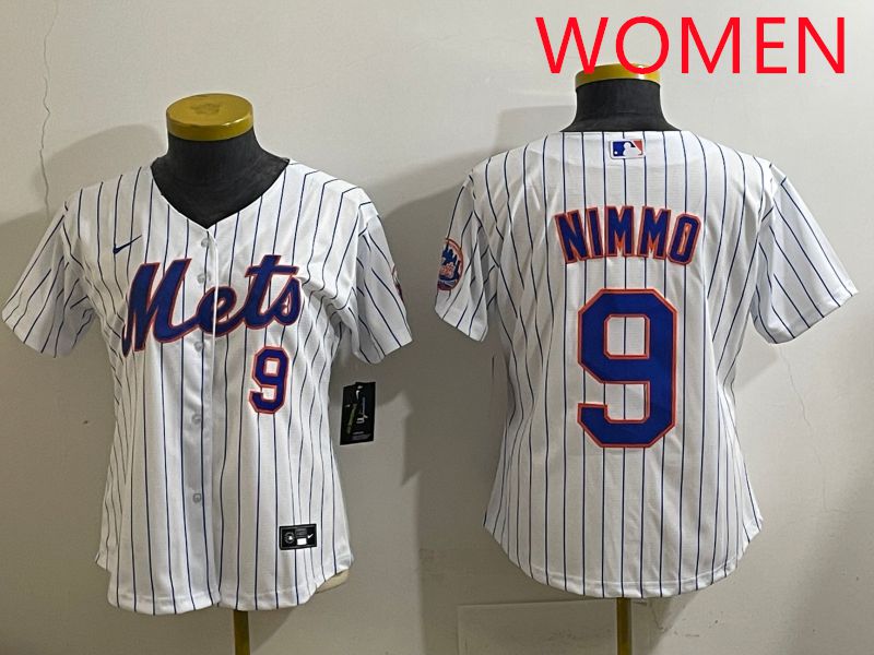 Women 2025 New York Mets #9 Nimmo White Stripe Game Nike MLB Jersey style 7